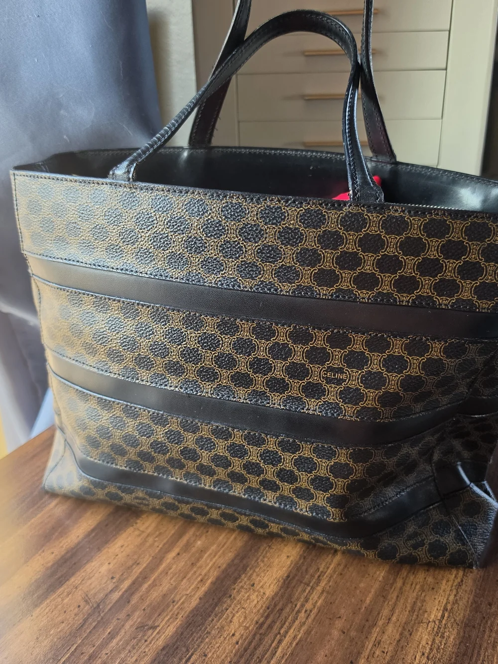 Celine Black and Brown Macadam Canvas Tote